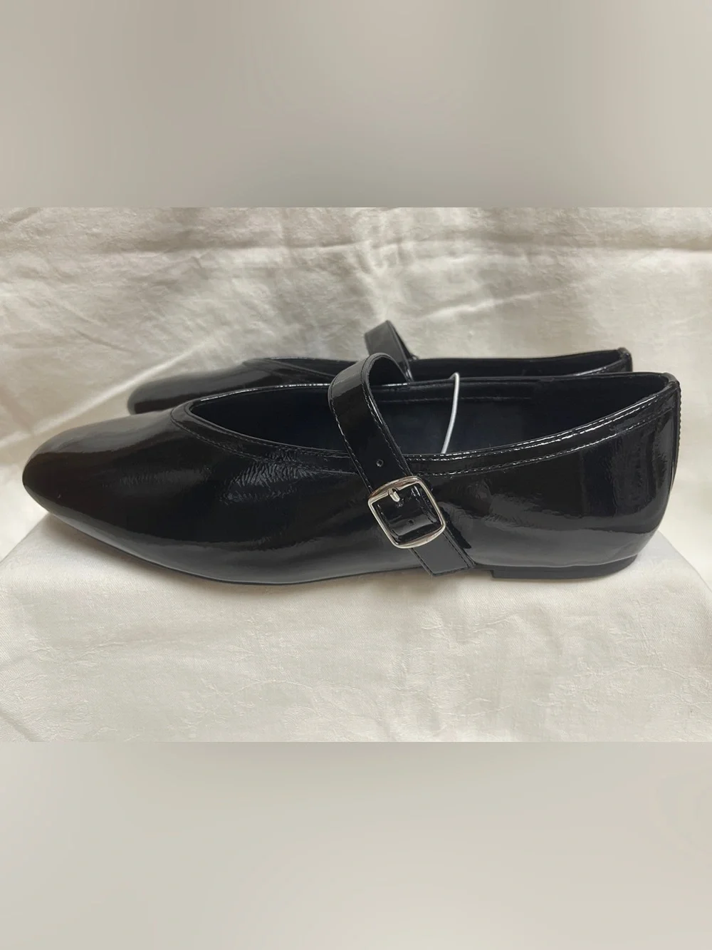 NWT A New Day Womens Shoes 11 Mary Jane Flats Black Faux Patent Leather Buckle